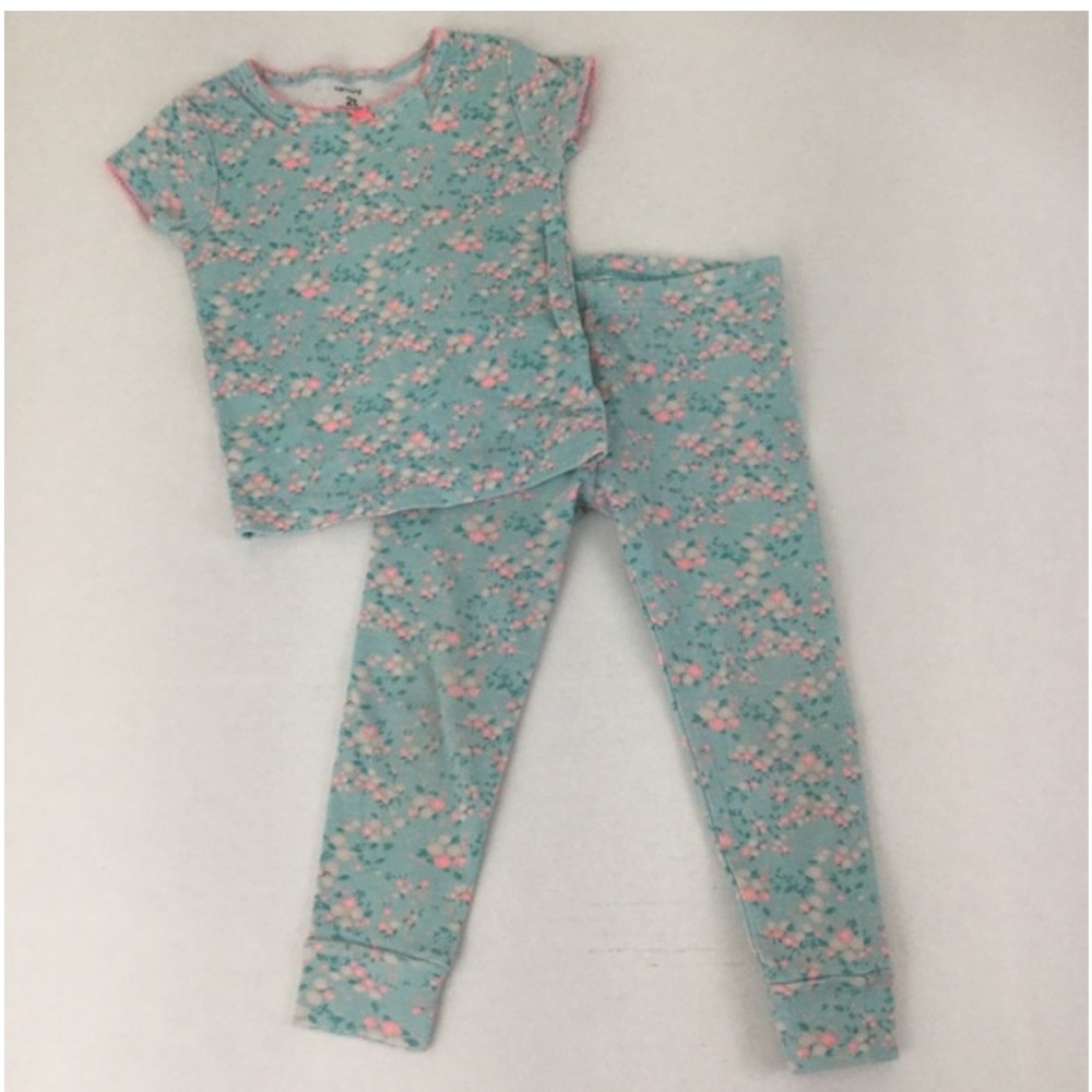 Girl’s Carter's Pink and Green Pajama Set Floral Print Size 2T